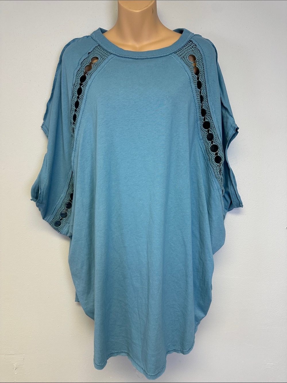Free People Rough Around The Edges Dolman Sleeve Crochet Accent Drapey Top